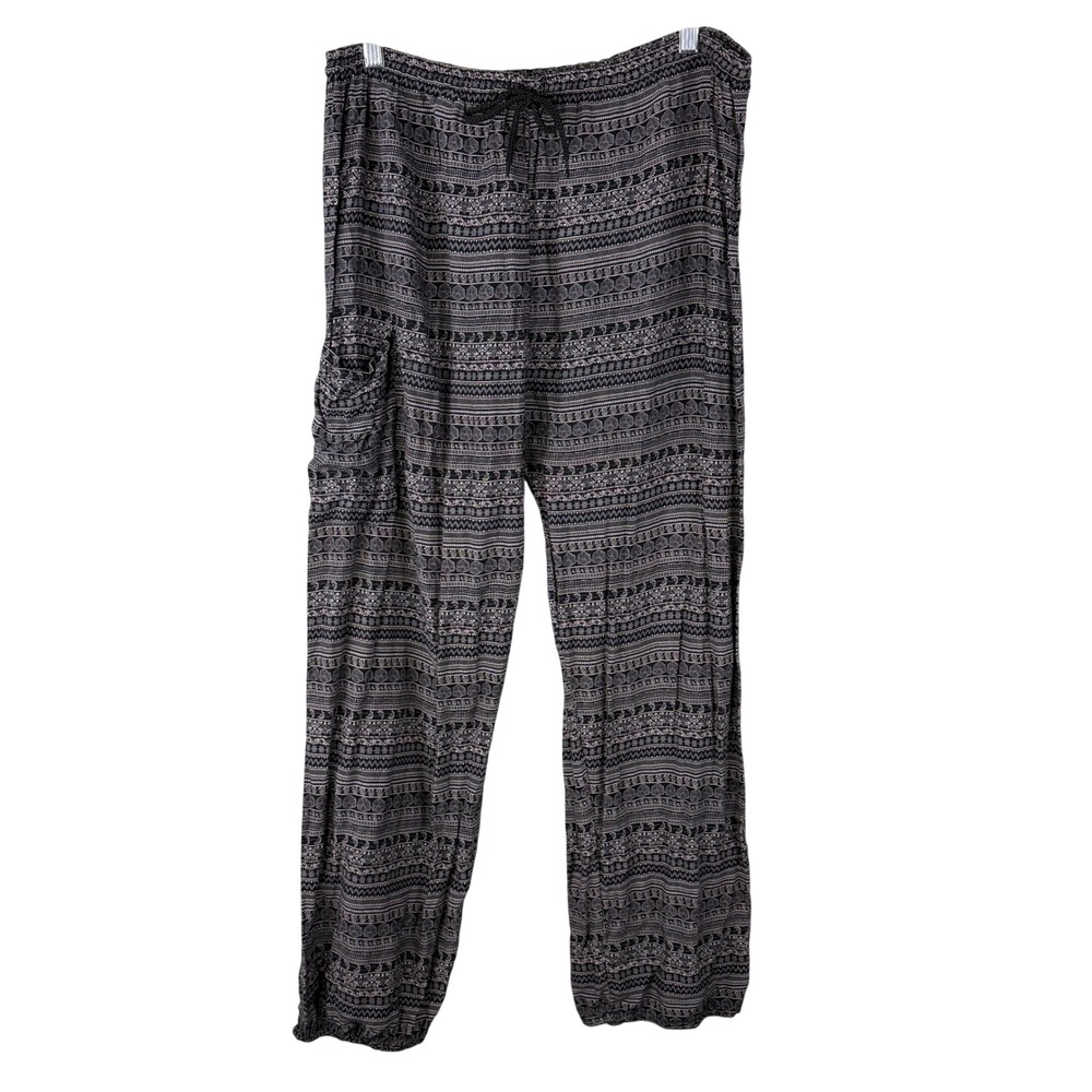 Earthbound Trading Co Boho Pants Black Gray Geometric Print Large